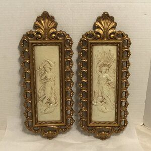 Vintage 1970s Homco framed plastic angel and cherub pictures or wall plaques